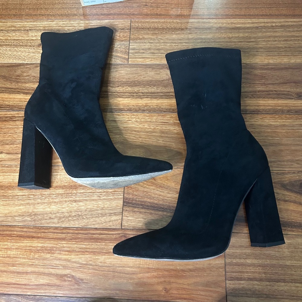 Simmi London Heeled Ankle Boots Pointed Toe Block Heel Black Suede US 10